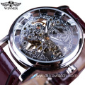 WINNER Top brand luxury hollow rhinestone high quality movement stainless steel reloj blanco winner skeleton watch men